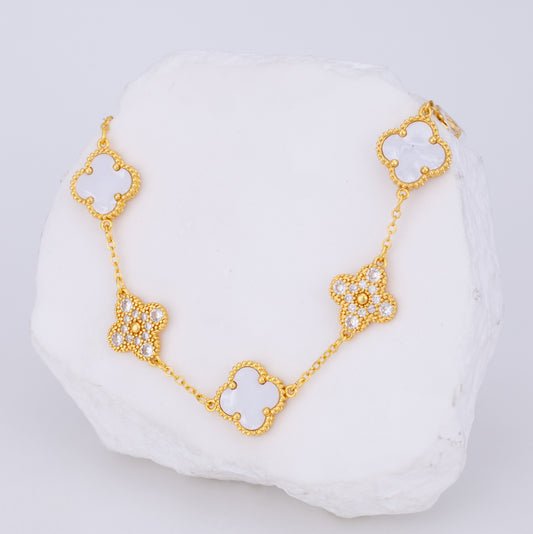 Pulsera oro laminado nacar blanco circonitas VCP06