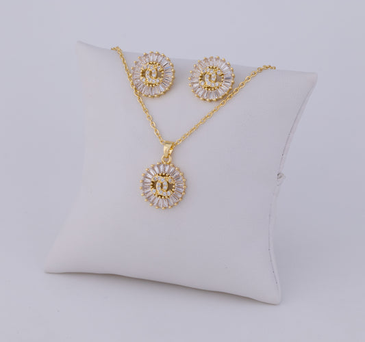 Set de Aretes y Cadena Roseta Baguette Grande LATSE97