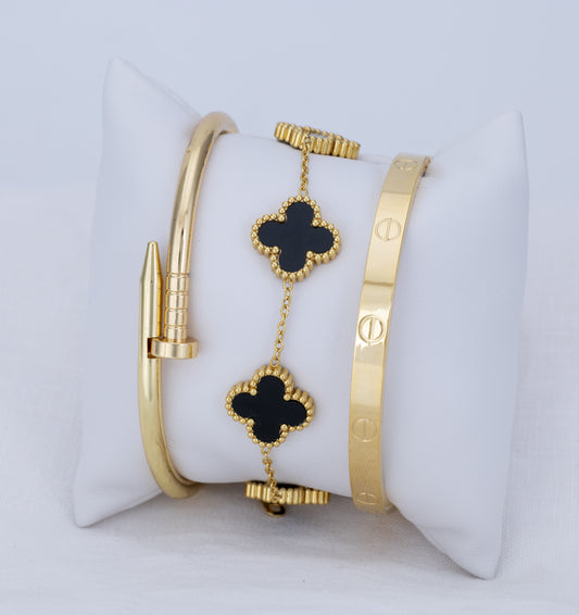 Juego Pulsera y Cart, Clavo Liso y Trébol PBA70