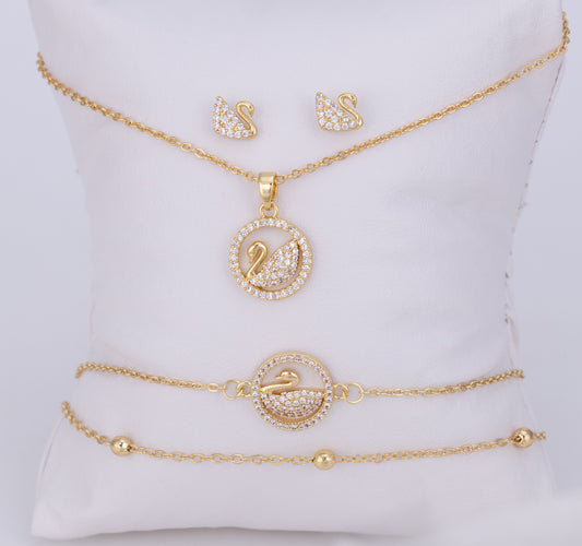 Set Cisne Doble Collar Pavé LATSE157