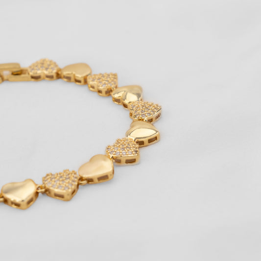 Pulsera en Baño de oro Corazones con Circonitas PB13