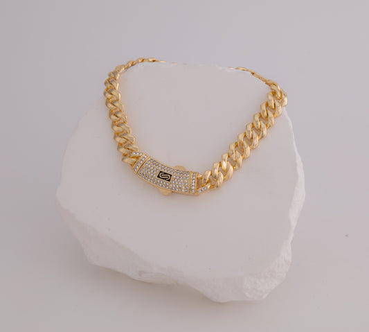 Pulsera Baño De Oro Cubana Unisex 21 CM MONLA9M-PUPLA