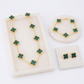 Set de Collar, Pulsera y Aretes Grandes Trébol Verde Liso VCAP34