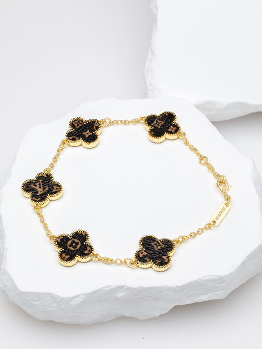 Pulsera oro laminado Trebol Leather Cafe VCP25