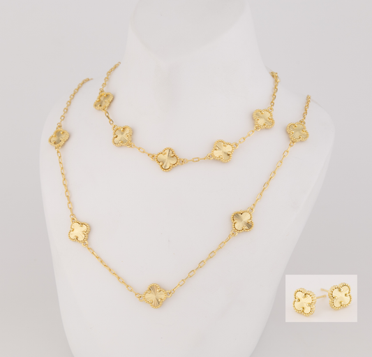 Set de Collar con aretes y Pulsera Dorados con Tréboles (medianos) Dorado Troquelado VCAP28