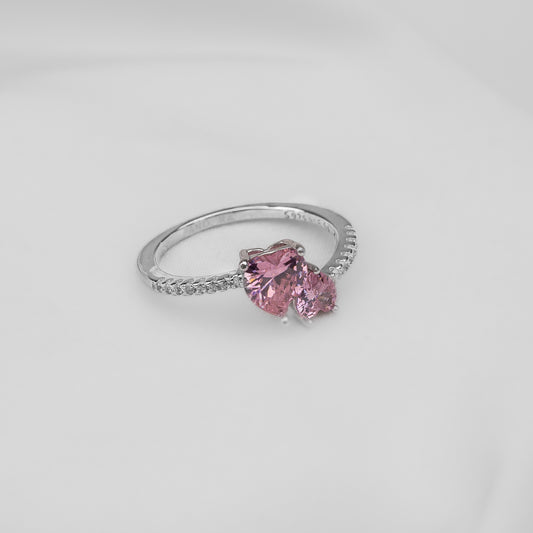 Anillo Doble Corazón Rosado AP59