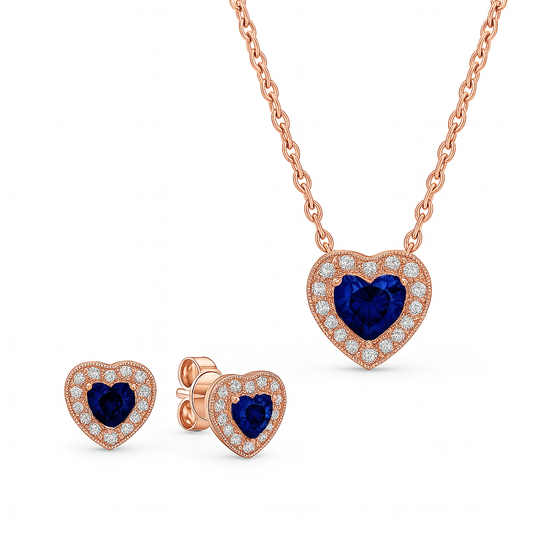 Set aretes y collar Gold Rose con corazón Azul CPP56