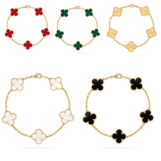Set Pulseras Tréboles Rojo, Verde, Negro, Blanco y Dorada VCP35