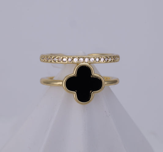 Anillo Trébol Noir Doble Banda VCAP54
