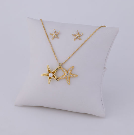 Set de Aretes y Cadena Estrella de Mar Perla Glow LATSE98