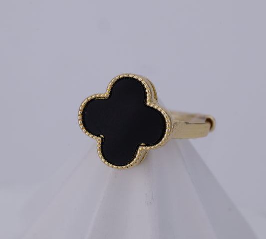 Anillo Trébol Negro Bolitas VCAN26