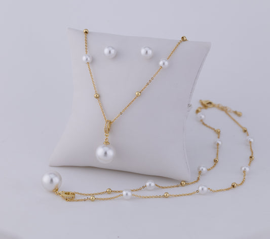 Set de Aretes y Cadena Perla de Río LATSE96