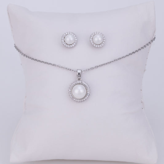 Set Perla Halo Plateado LATSE146