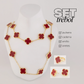 Set de Collar, Pulsera, Arete Grande y Anillo Trebol Rojo Liso VCAP07