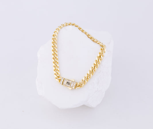 Pulsera Baño De Oro Cubana  MONBAG-7M-PU18-PLA
