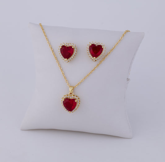 Set de Aretes y Cadena Corazón Rojo Love Luxury LATSE95