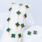 Set de Collar, Pulsera y Aretes Grandes Trébol Verde Liso VCAP34