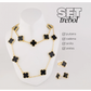 Set de Collar, Pulsera, Aretes  Grande y Anillo Negro Liso Trebol VCAP08