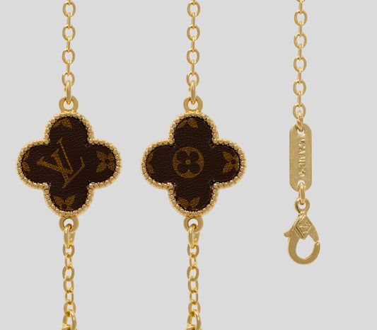 Pulsera oro laminado Trebol Leather Cafe VCP25