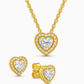 Set Cadena y Aretes Dorado Corazon Transparente CPP53
