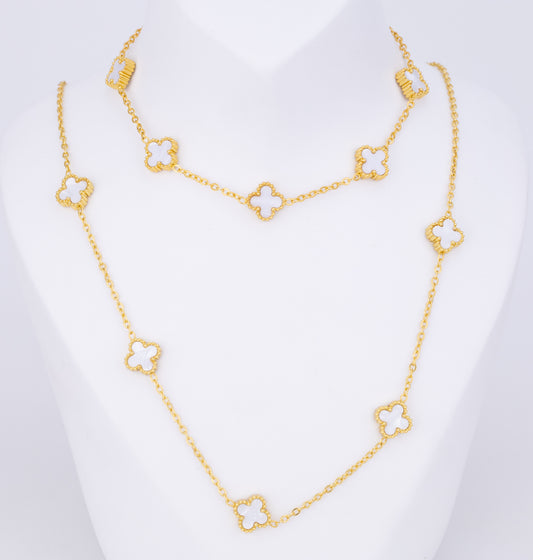Set Trébol Blanco Nacarado Pulsera, Cadena y Aretes (Tréboles Pequeños) VCAP59