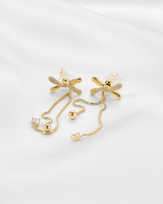 Aretes baño de oro en X en circonitas y colgantes en balón y circonita grande IM4 - A49