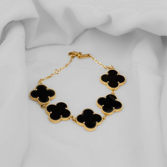 Pulsera TRÉBOL GRANDE de cuatro hojas negra VCP23