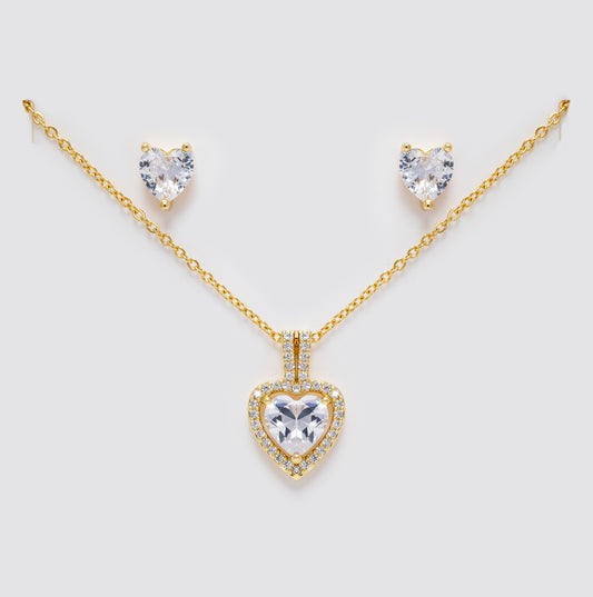 Set Collar Y Aretes Corazones Dorados Y CIrconitas LATSE59