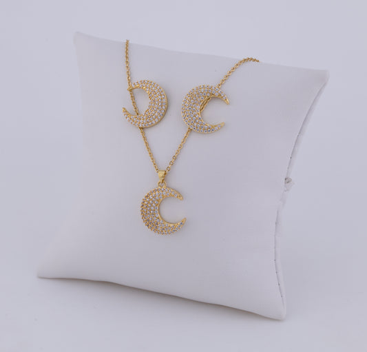 Set de Aretes y Cadena Luna Diamantada LATSE107