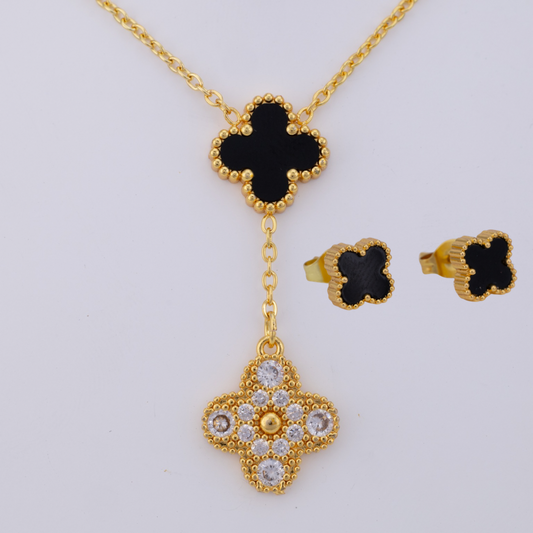 Set Trébol Negro Circonita, Aretes medianos LATSE128