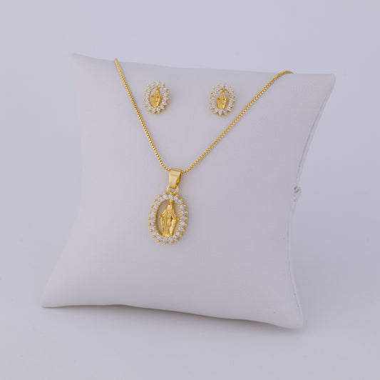 Set de Aretes y Cadena Virgen María LATSE93
