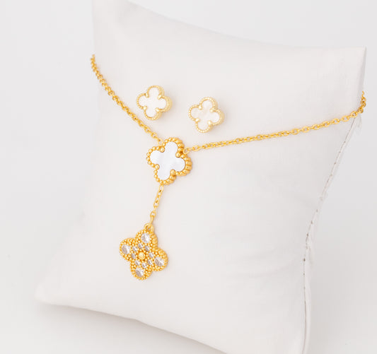Set de Collar Blanco, Circonita y Aretes Blanco pequeños VCAP32