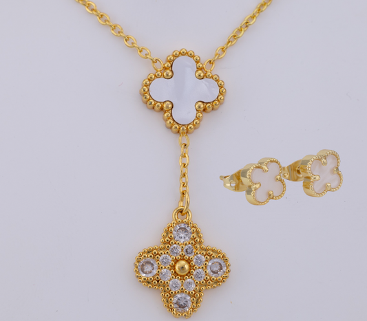 Set de Collar Blanco, Circonita y Aretes Blanco pequeños VCAP32