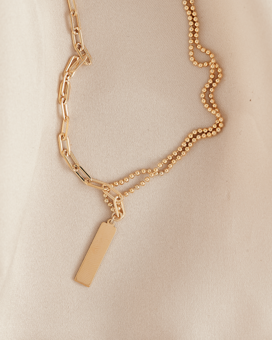 Cadena baño de oro en doble diseño y placa CC03