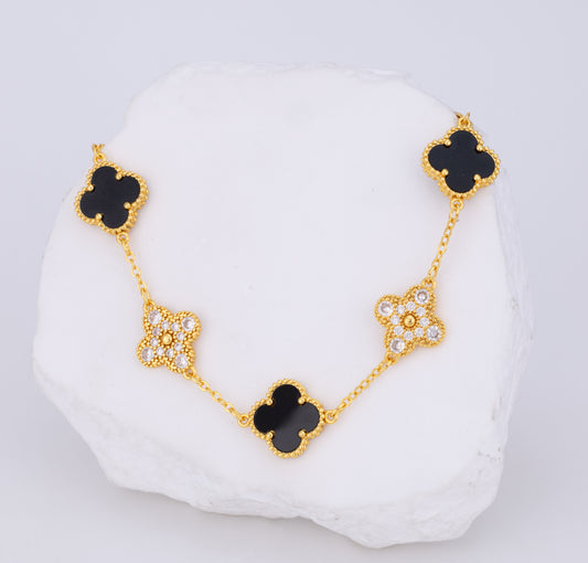 Pulsera oro laminado negra circonitas VCP01