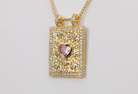 Cadena Italiana Corazon Rosado LLuvia Diamantado CG115