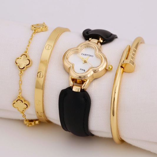 Reloj Arabe Negro Trebol Dorado RA04