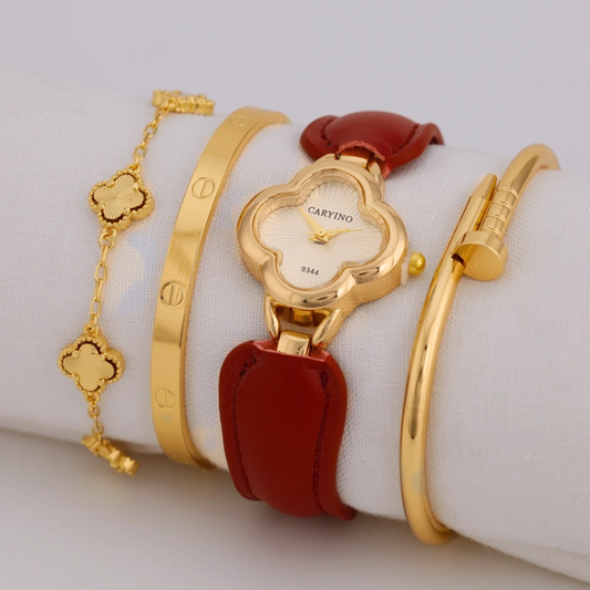 Reloj Arabe Rojo Trebol Dorado RA05