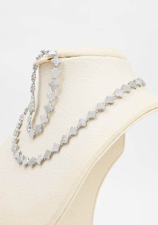 Set Pulsera y Cadena trebol Diamantada y Liso V@n CL€€F ROSET03