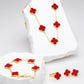 Set de Collar, Pulsera, Arete Grande y Anillo Trebol Rojo Liso VCAP07