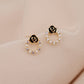Aretes baño de oro rosa negra, Perlas y Circonitas pequeños A60
