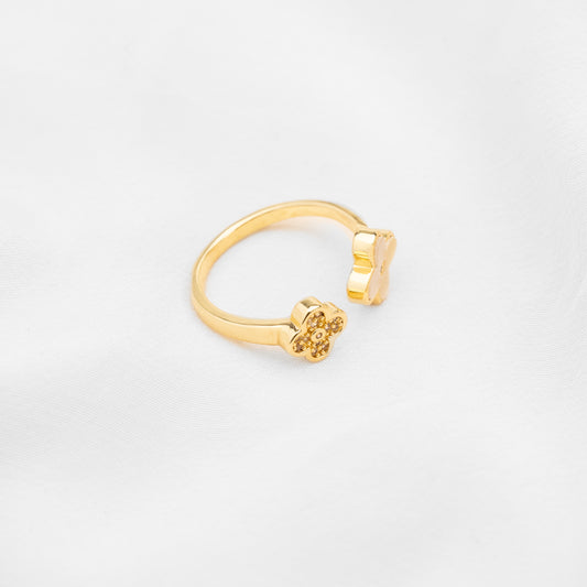 Anillo Trebol  Doble Trébol Blanco Ajustable VCAN05