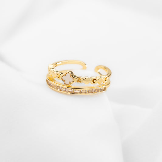 Anillo Multitrebol  Blanco Nácar Ajustable VCAN07