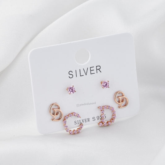 Aretes baño de oro C-Dor Huggies set x 3 con letras CD S3-28